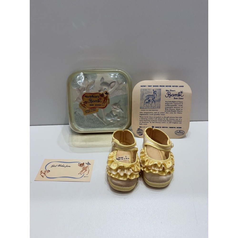 Vintage Walt Disney Bambi‎ Mrs. Day's Ideal Baby Shoes Satin Ribbon Sz 1